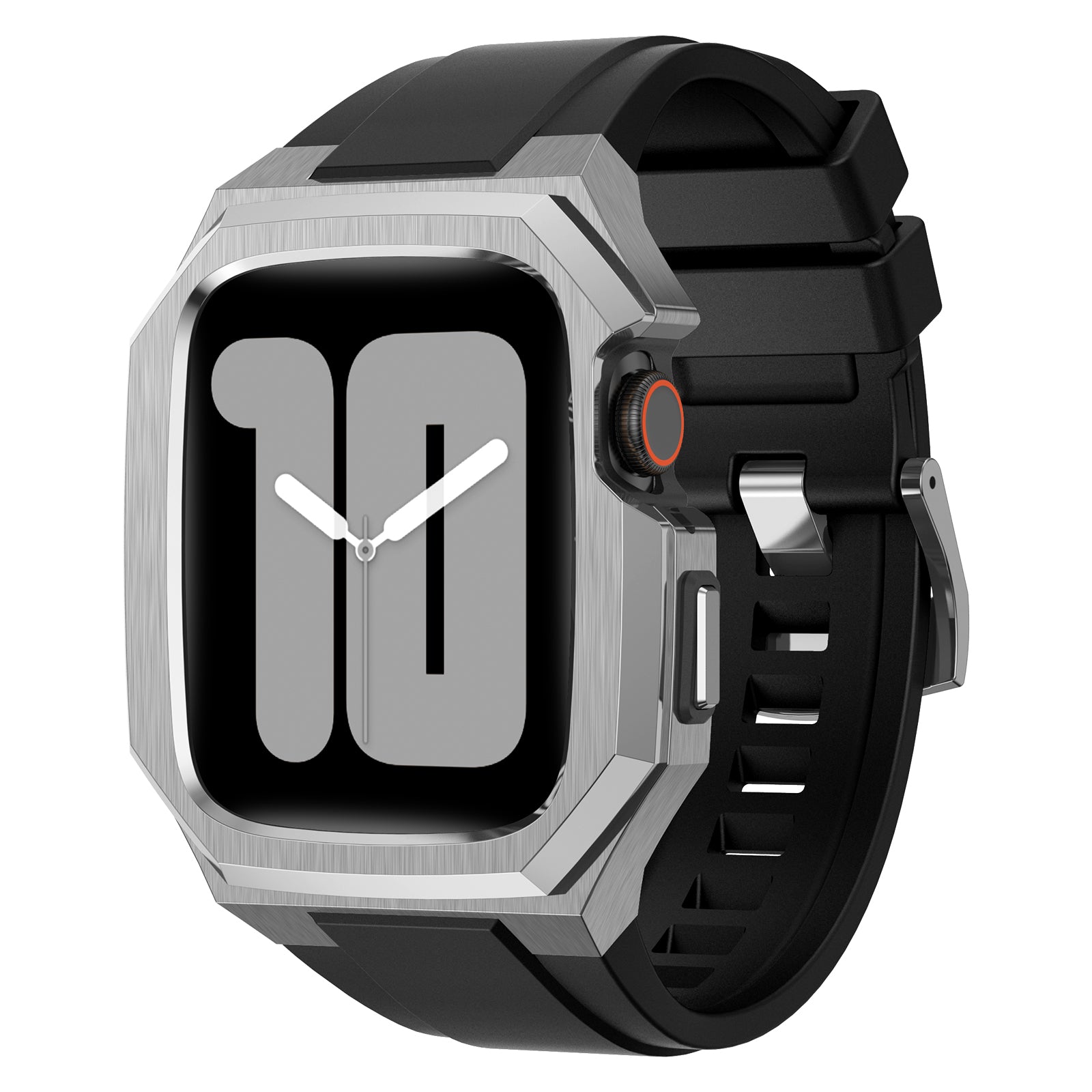 For Apple Watch SE (2023) SE (2022) SE Series 6 5 4 44mm Fluororubber Strap with Stainless Steel Watch Case - Black For Apple Watch SE (2023) SE (2022) SE Series 6 5 4 44mm Fluororubber Strap with Stainless Steel Watch Case - Black